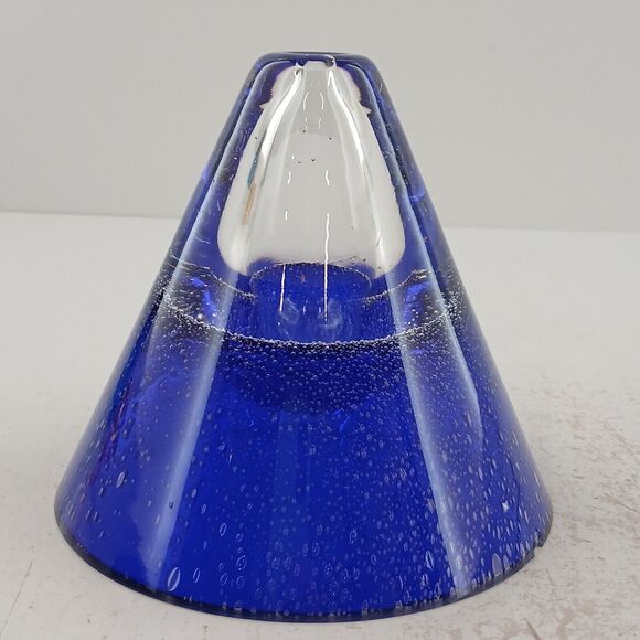 Vintage Hand Blown Art Glass Oil Lamp Half Hourglass Cobalt Blue Glass Decor 5" - Picture 7 of 13